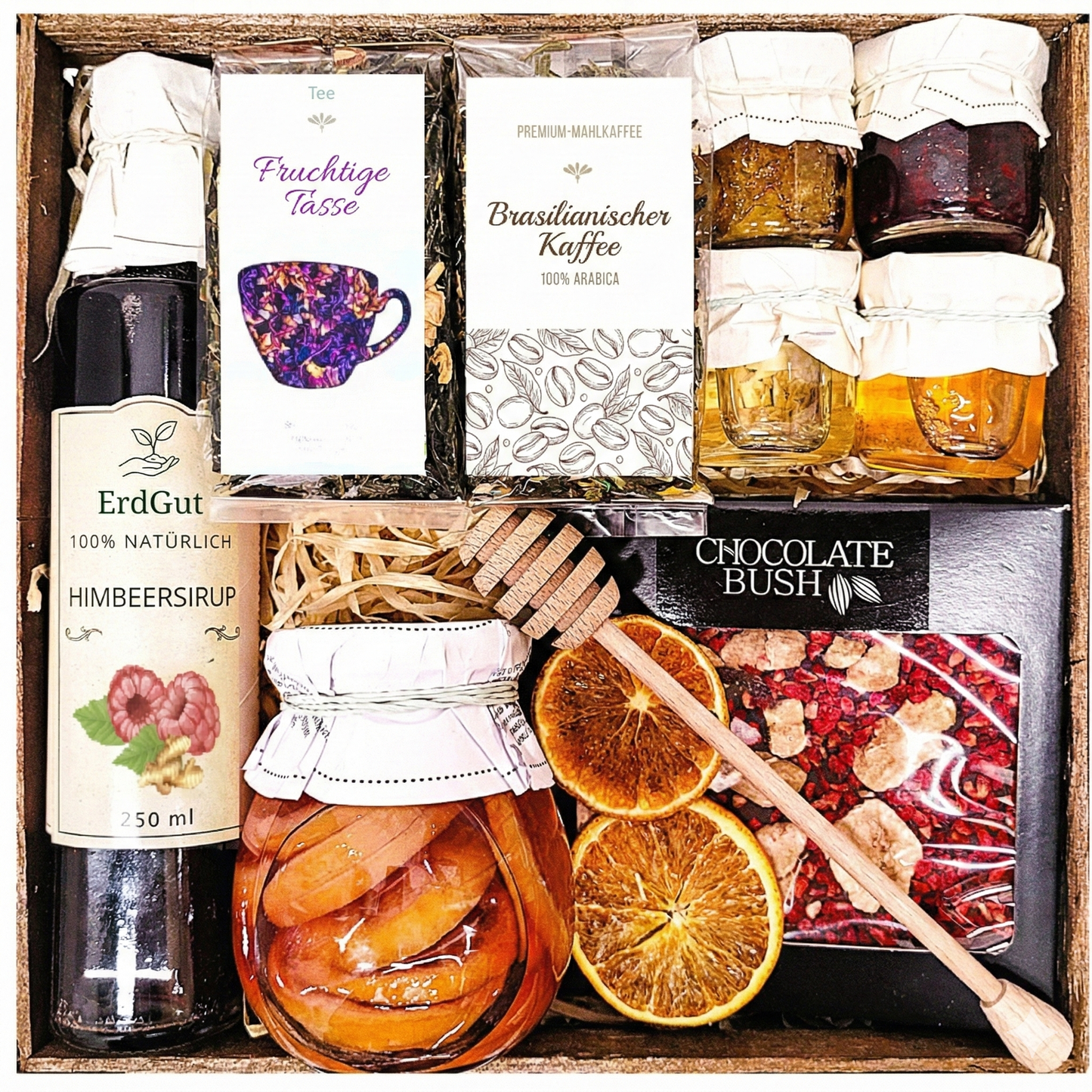 Geschenkkorb, Geschenk, Honig, Tee, Kaffee, zu Weihnachten, zum Geburtstag, zum Großmuttertag, zum Großvatertag
