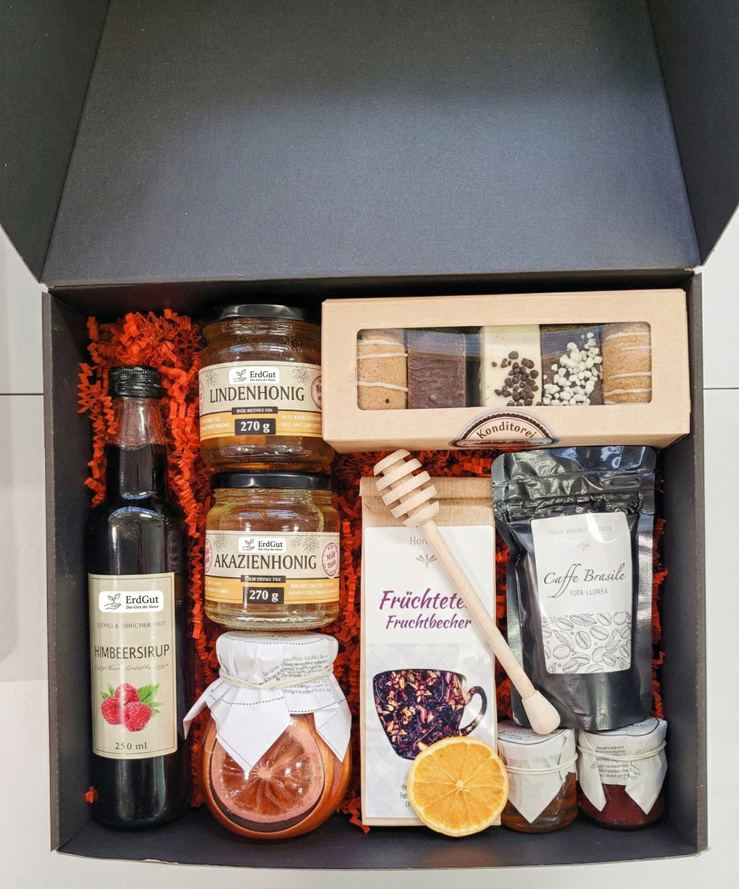 Exklusiver Geschenkkorb mit Kaffee, Honig & süßen Spezialitäten – pure Genussmomente
