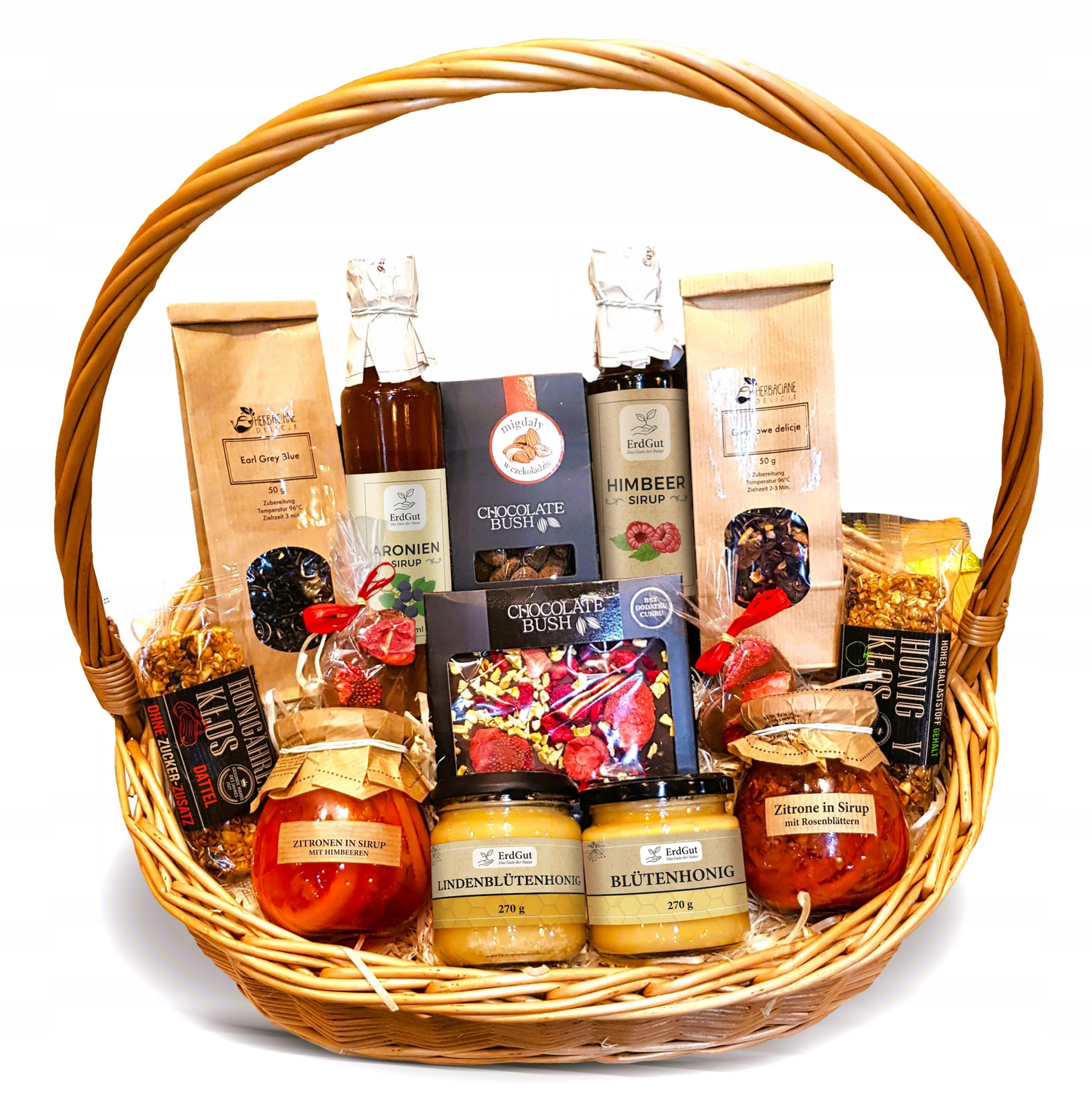 MEGA Geschenkkorb – Gesundes Premium Geschenkset: Honig, Sirup, Tee, Schokolade