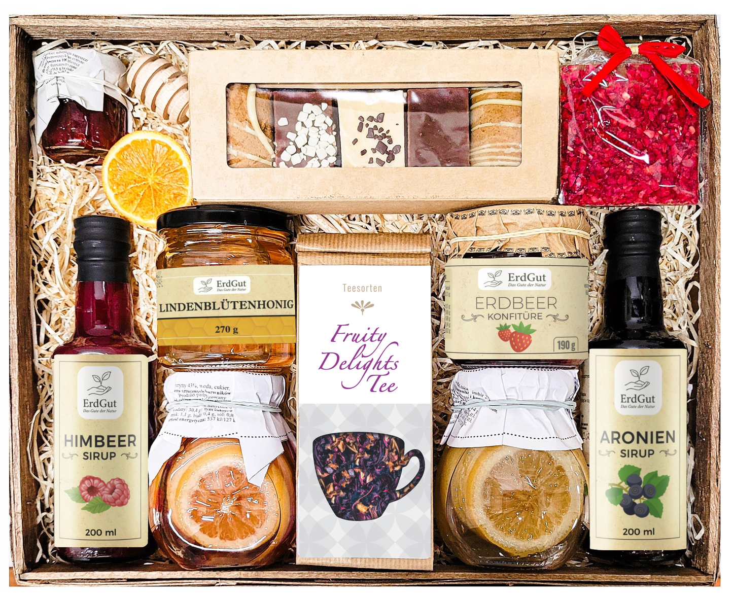 Großer Geschenkkorb, Geschenk, Honig, Tee, Konfitüre, Schokolade, Sirup