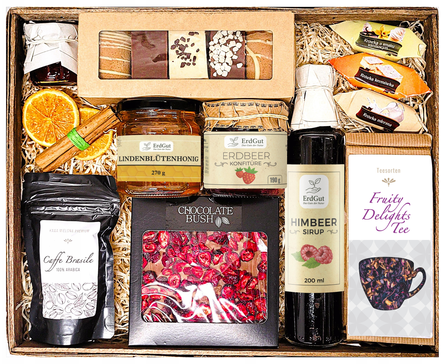 Großer Geschenkkorb, Geschenk, Mitbringtag, Honig, Tee, Kaffee, Schokolade