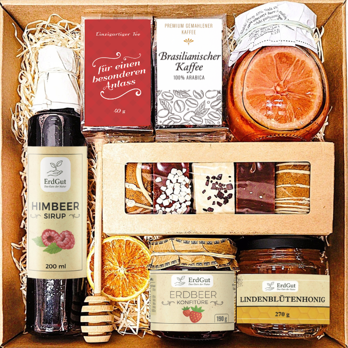 Geschenkkorb, Geschenk, Tee, Honig, Gingerbread, Himbeersirup, Zitrone