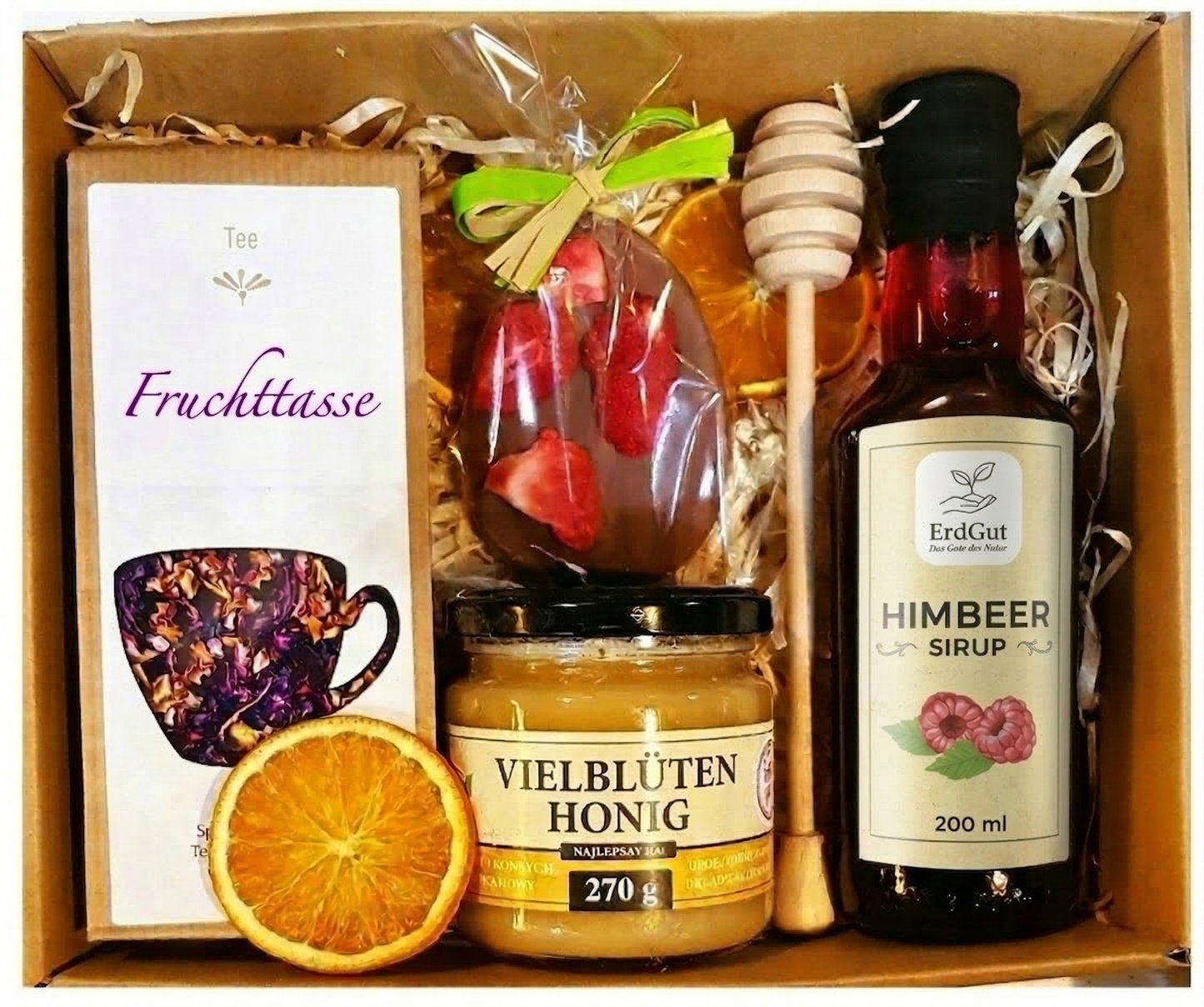 Geschenkkorb zu Ostern: Ostergeschenk mit Tee, Honig & Schokoladen Osterei