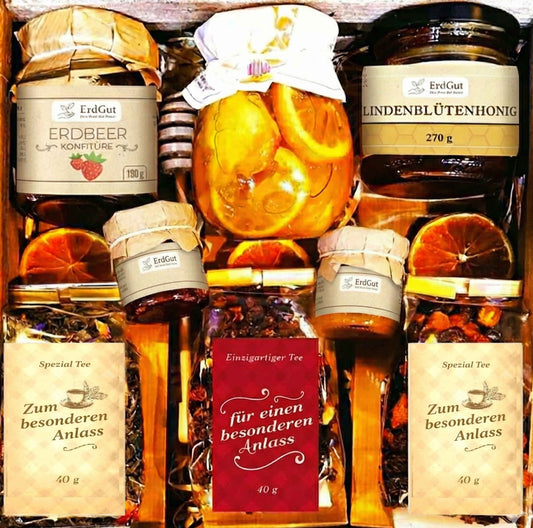Geschenkkorb, Geschenk, Honig, Tee, zu Weihnachten, Geburtstagen
