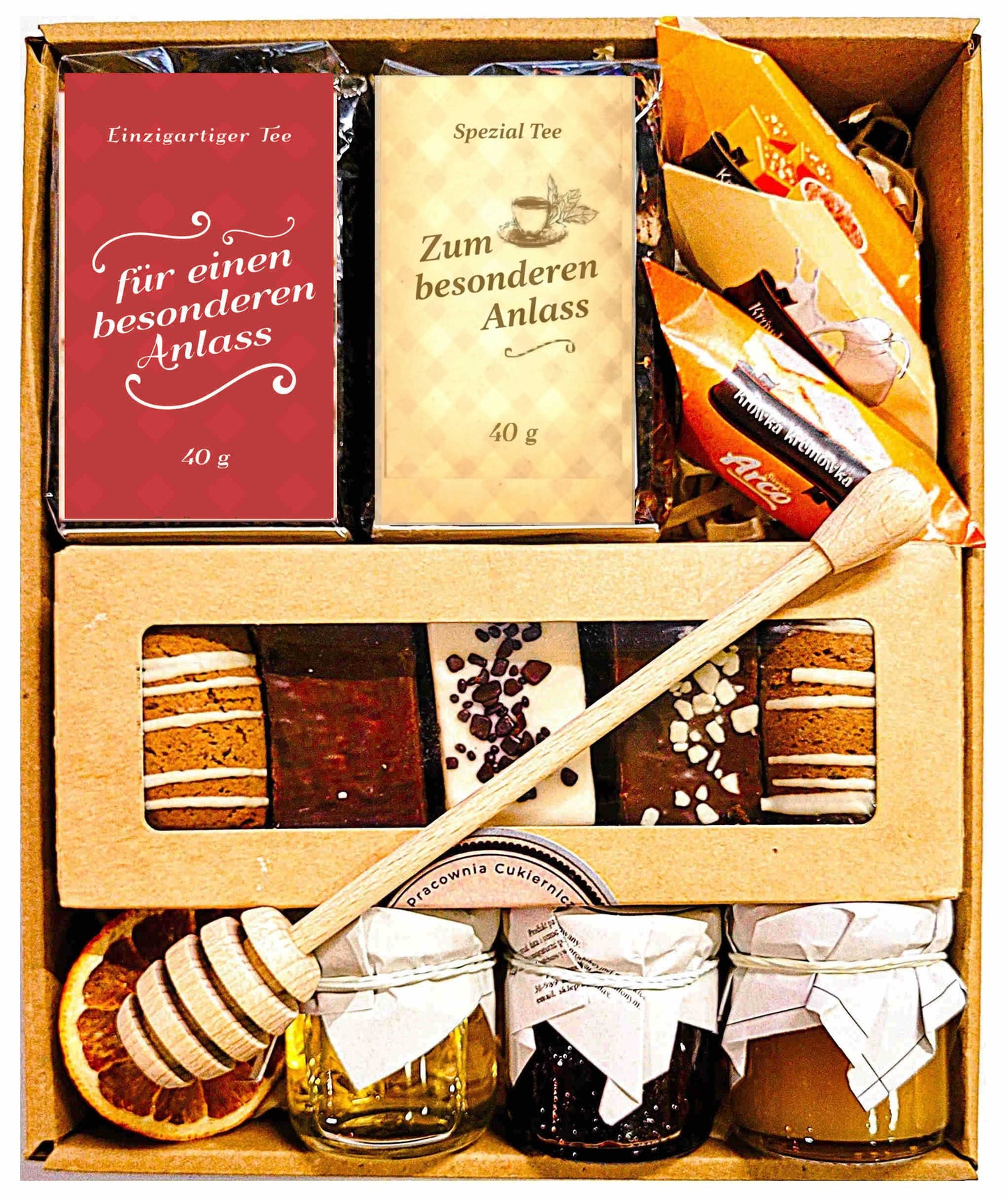 Geschenkkorb, Geschenk, Mitbringtag, Karamellbonbons, Tee, zu Weihnachten, zum Geburtstag