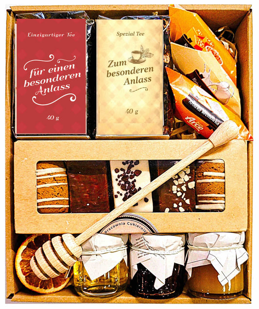 Geschenkkorb, Geschenk, Mitbringtag, Karamellbonbons, Tee, zu Weihnachten, zum Geburtstag
