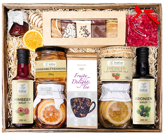 Großer Geschenkkorb, Geschenk, Honig, Tee, Konfitüre, Schokolade, Sirup