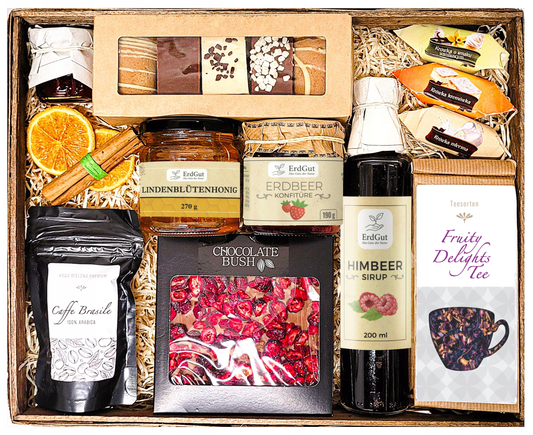 Großer Geschenkkorb, Geschenk, Mitbringtag, Honig, Tee, Kaffee, Schokolade