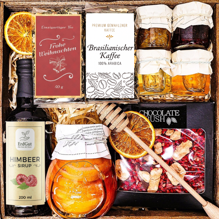 Geschenkkorb, Geschenk, Honig, Tee, Kaffee, Konfitüre, Schokolade