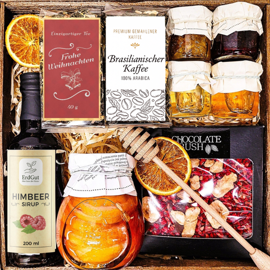 Geschenkkorb, Geschenk, Honig, Tee, Kaffee, Konfitüre, Schokolade