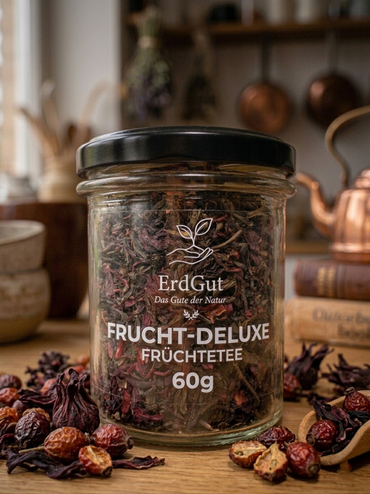 ErdGut Frucht-Deluxe | Premium Früchtetee im edlen Glas (60g)