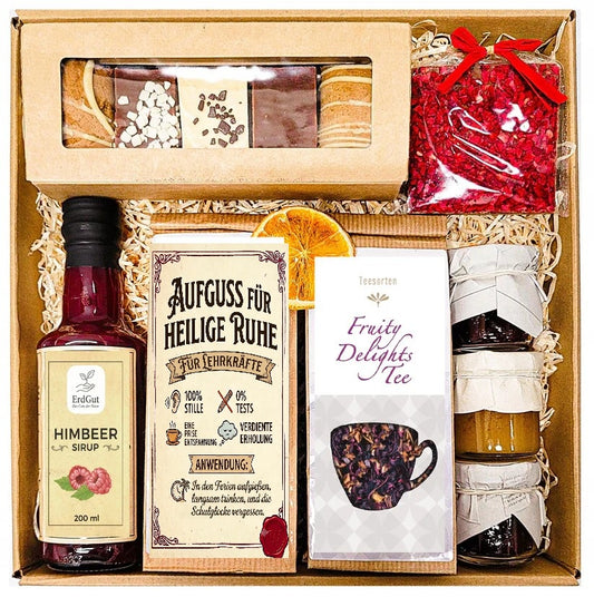 Geschenkkorb – Honig, Tee, Sirup, Schokolade und Lebkuchen