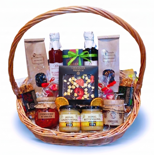 Mega Geschenkkorb – Honig, Konfitüren, Schokolade & erlesene Teespezialitäten