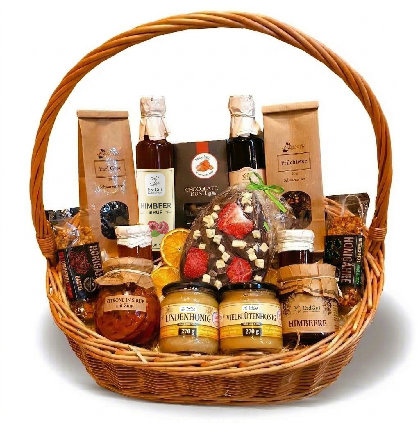 Mega Geschenkkorb – Geschenkset Oster-Genussset mit Honig, Leckereien, Tee und Osterei