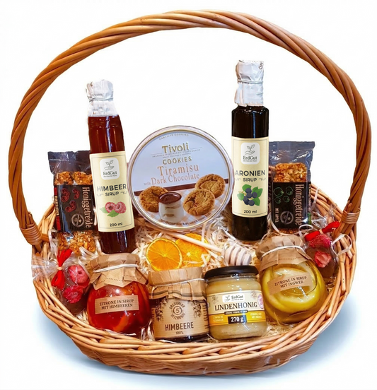 Ein Mega Geschenkkorb – Geschenk mit Honig und Leckereien